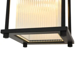 IP23 Black Ribbed Glass Square Outdoor Wall Lantern