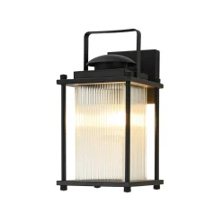 IP23 Black Ribbed Glass Square Outdoor Wall Lantern