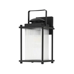 IP23 Black Ribbed Glass Square Outdoor Wall Lantern