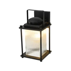 IP23 Black Ribbed Glass Square Outdoor Wall Lantern