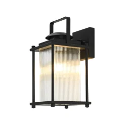 IP23 Black Ribbed Glass Square Outdoor Wall Lantern