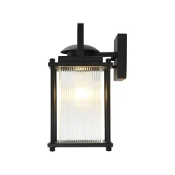 IP23 Black Ribbed Glass Square Outdoor Wall Lantern