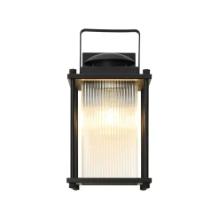IP23 Black Ribbed Glass Square Outdoor Wall Lantern