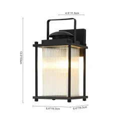IP23 Black Ribbed Glass Square Outdoor Wall Lantern