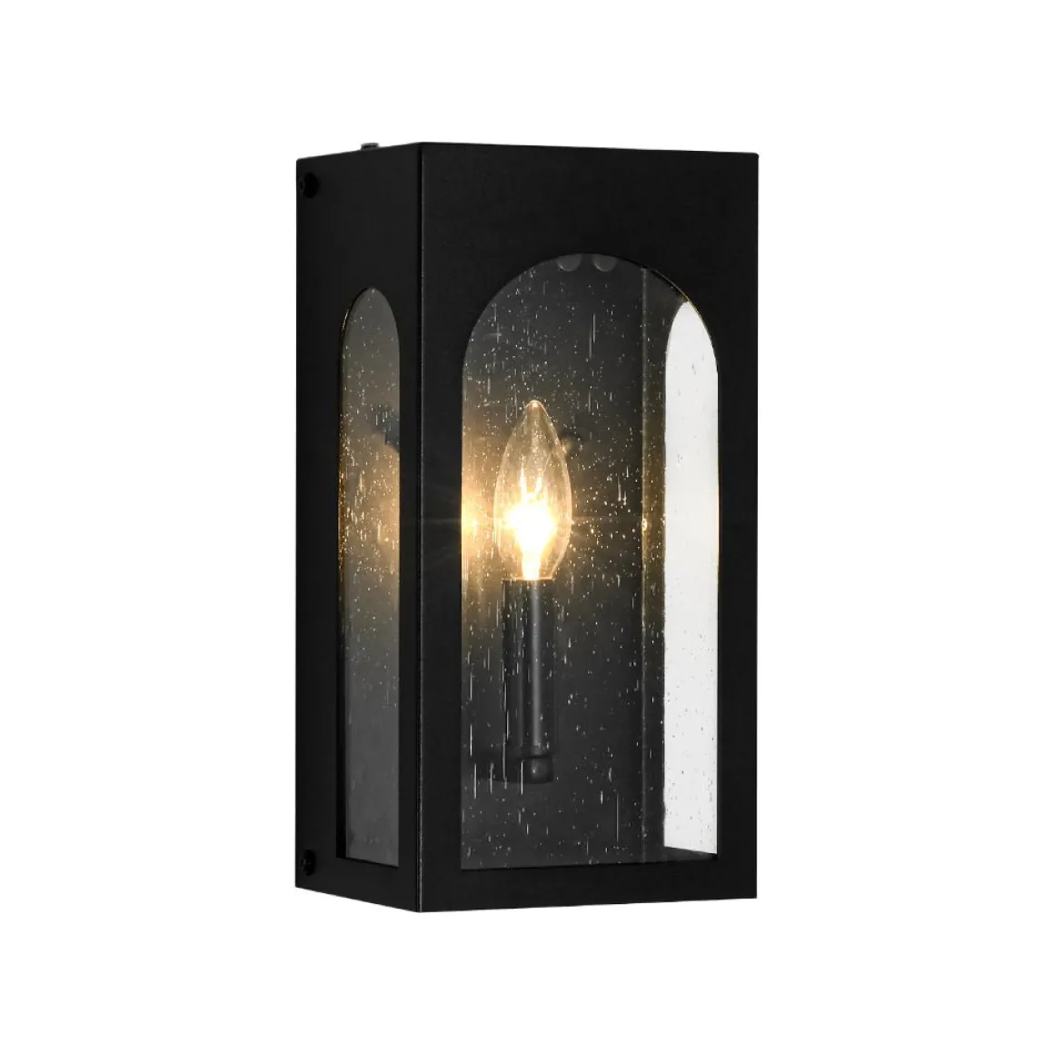 IP23 Black Seeded Glass Square Box Outdoor Wall Lantern