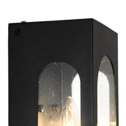 IP23 Black Seeded Glass Square Box Outdoor Wall Lantern