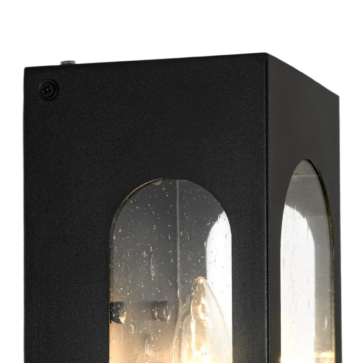 IP23 Black Seeded Glass Square Box Outdoor Wall Lantern