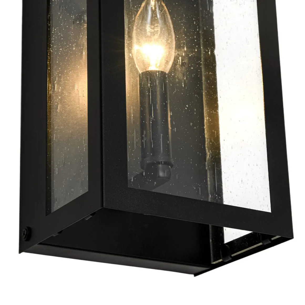 IP23 Black Seeded Glass Square Box Outdoor Wall Lantern
