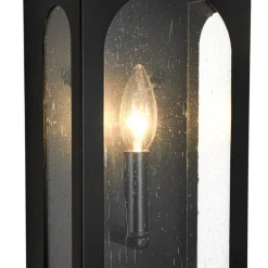IP23 Black Seeded Glass Square Box Outdoor Wall Lantern