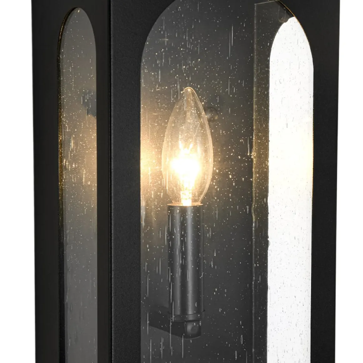 IP23 Black Seeded Glass Square Box Outdoor Wall Lantern