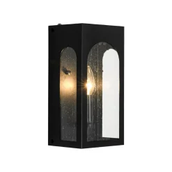 IP23 Black Seeded Glass Square Box Outdoor Wall Lantern