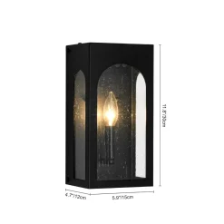 IP23 Black Seeded Glass Square Box Outdoor Wall Lantern
