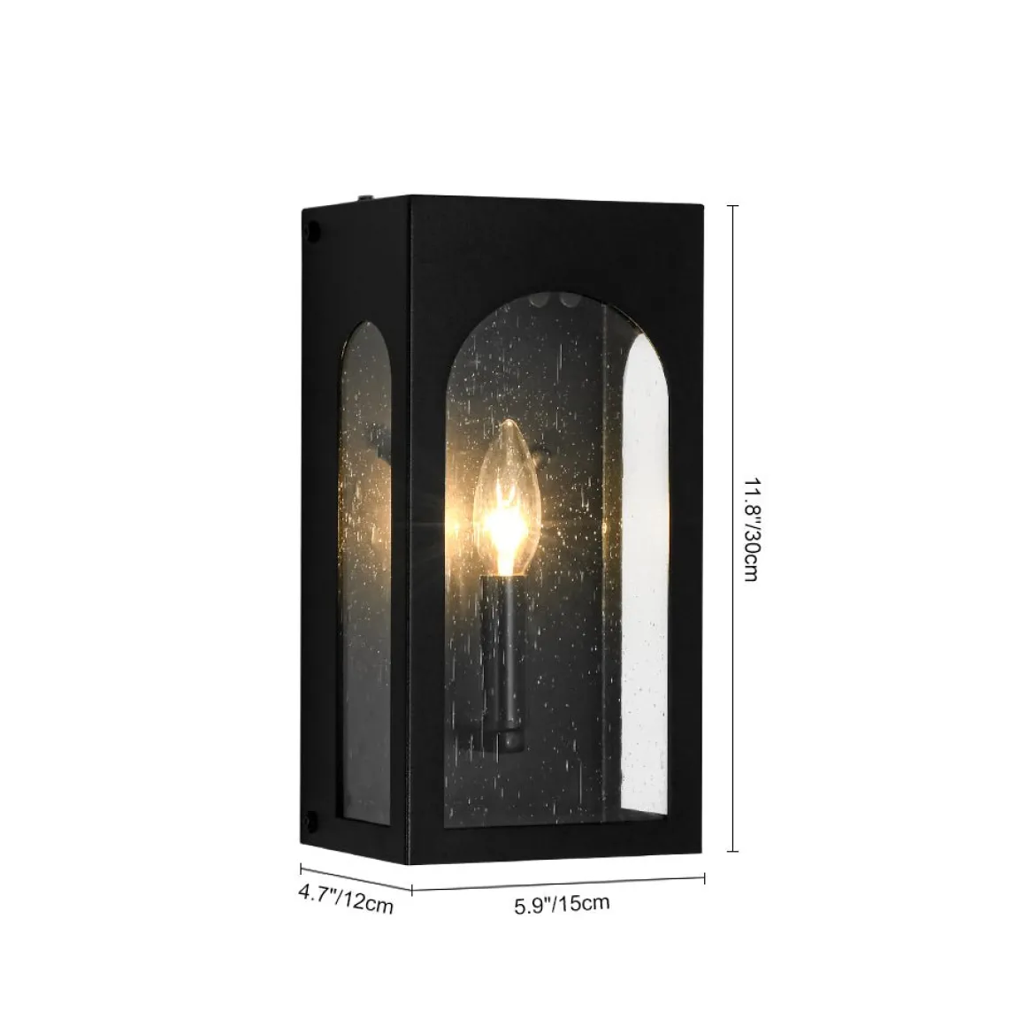 IP23 Black Seeded Glass Square Box Outdoor Wall Lantern