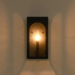 IP23 Black Seeded Glass Square Box Outdoor Wall Lantern