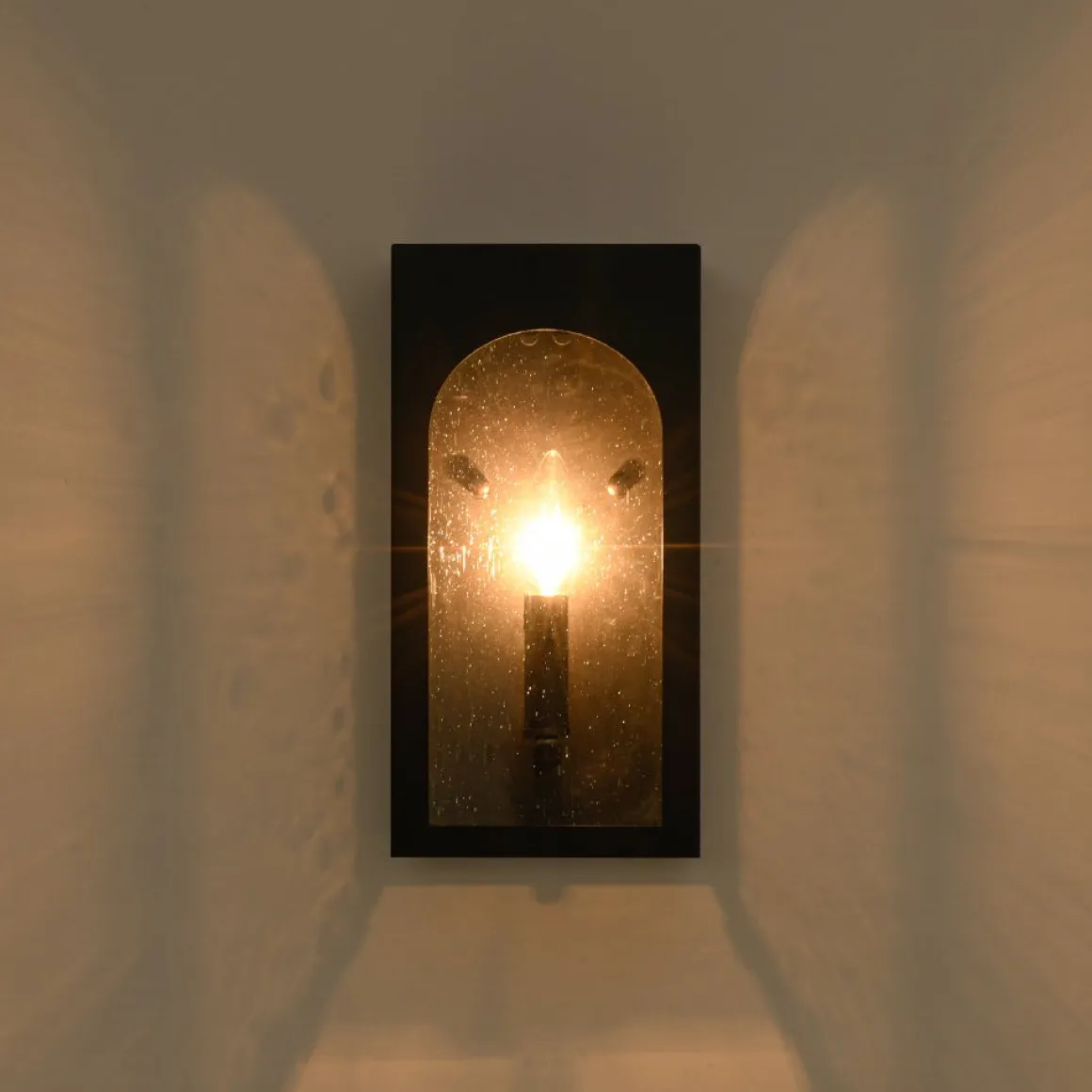 IP23 Black Seeded Glass Square Box Outdoor Wall Lantern
