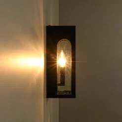 IP23 Black Seeded Glass Square Box Outdoor Wall Lantern