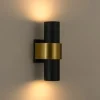 IP54 2-Light Black Brass Tube LED Outdoor Wall Lamp