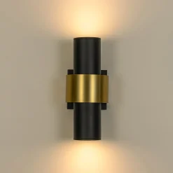 IP54 2-Light Black Brass Tube LED Outdoor Wall Lamp