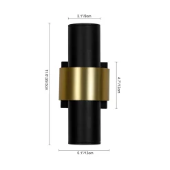 IP54 2-Light Black Brass Tube LED Outdoor Wall Lamp