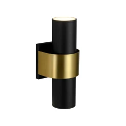 IP54 2-Light Black Brass Tube LED Outdoor Wall Lamp