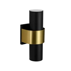 IP54 2-Light Black Brass Tube LED Outdoor Wall Lamp