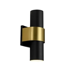 IP54 2-Light Black Brass Tube LED Outdoor Wall Lamp