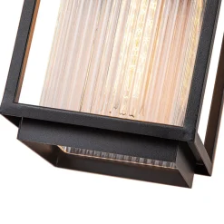 IP23 1-Light Black Ribbed Glass Outdoor Wall Lantern