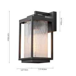 IP23 1-Light Black Ribbed Glass Outdoor Wall Lantern
