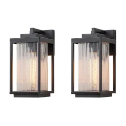 IP23 1-Light Black Ribbed Glass Outdoor Wall Lantern