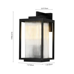IP23 1-Light Black Ribbed Glass Outdoor Wall Lantern