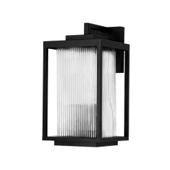 IP23 1-Light Black Ribbed Glass Outdoor Wall Lantern