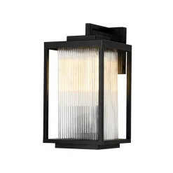 IP23 1-Light Black Ribbed Glass Outdoor Wall Lantern