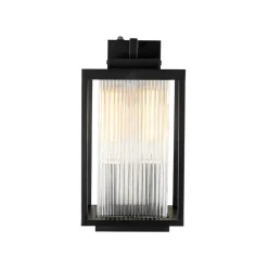 IP23 1-Light Black Ribbed Glass Outdoor Wall Lantern