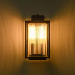 IP23 1-Light Black Ribbed Glass Outdoor Wall Lantern
