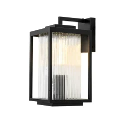 IP23 1-Light Black Ribbed Glass Outdoor Wall Lantern