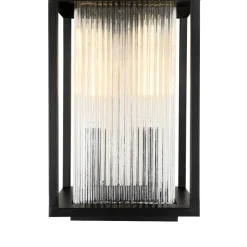 IP23 1-Light Black Ribbed Glass Outdoor Wall Lantern