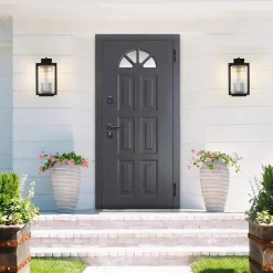 IP23 1-Light Black Ribbed Glass Outdoor Wall Lantern