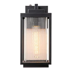 IP23 1-Light Black Ribbed Glass Outdoor Wall Lantern
