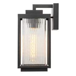 IP23 1-Light Black Ribbed Glass Outdoor Wall Lantern