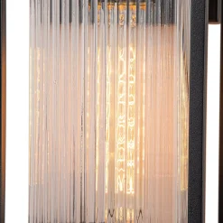 IP23 1-Light Black Ribbed Glass Outdoor Wall Lantern