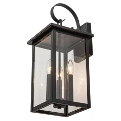 IP23 Matte Black Farmhouse 3-Light Lantern Outdoor Wall Light
