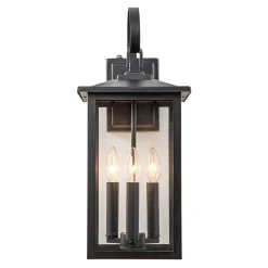 IP23 Matte Black Farmhouse 3-Light Lantern Outdoor Wall Light