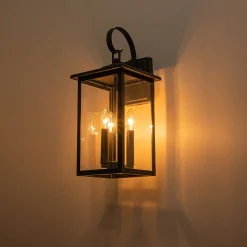 IP23 Matte Black Farmhouse 3-Light Lantern Outdoor Wall Light