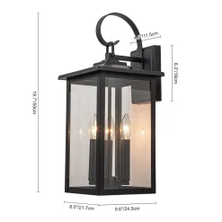 IP23 Matte Black Farmhouse 3-Light Lantern Outdoor Wall Light