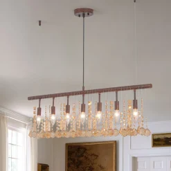 Italy Vintage Luxe Draped Amber Crystal Linear Chandelier