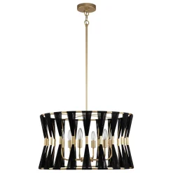 Ivory Woven Brass Open Drum Pendant Light