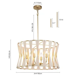 Ivory Woven Brass Open Drum Pendant Light