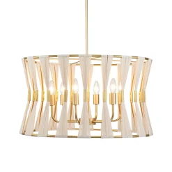 Ivory Woven Brass Open Drum Pendant Light