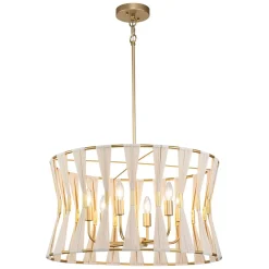 Ivory Woven Brass Open Drum Pendant Light