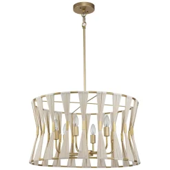 Ivory Woven Brass Open Drum Pendant Light